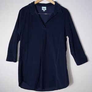 Haley And The‎ Hound Women's Tunic Top Blouse Collared Blue Corduroy Size XL